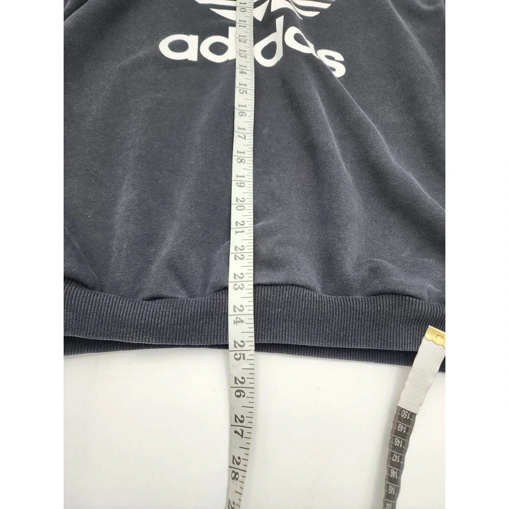 Adidas Spellout Logo Trefoil Black Crewneck Sweatshirt Pockets Mens Size S